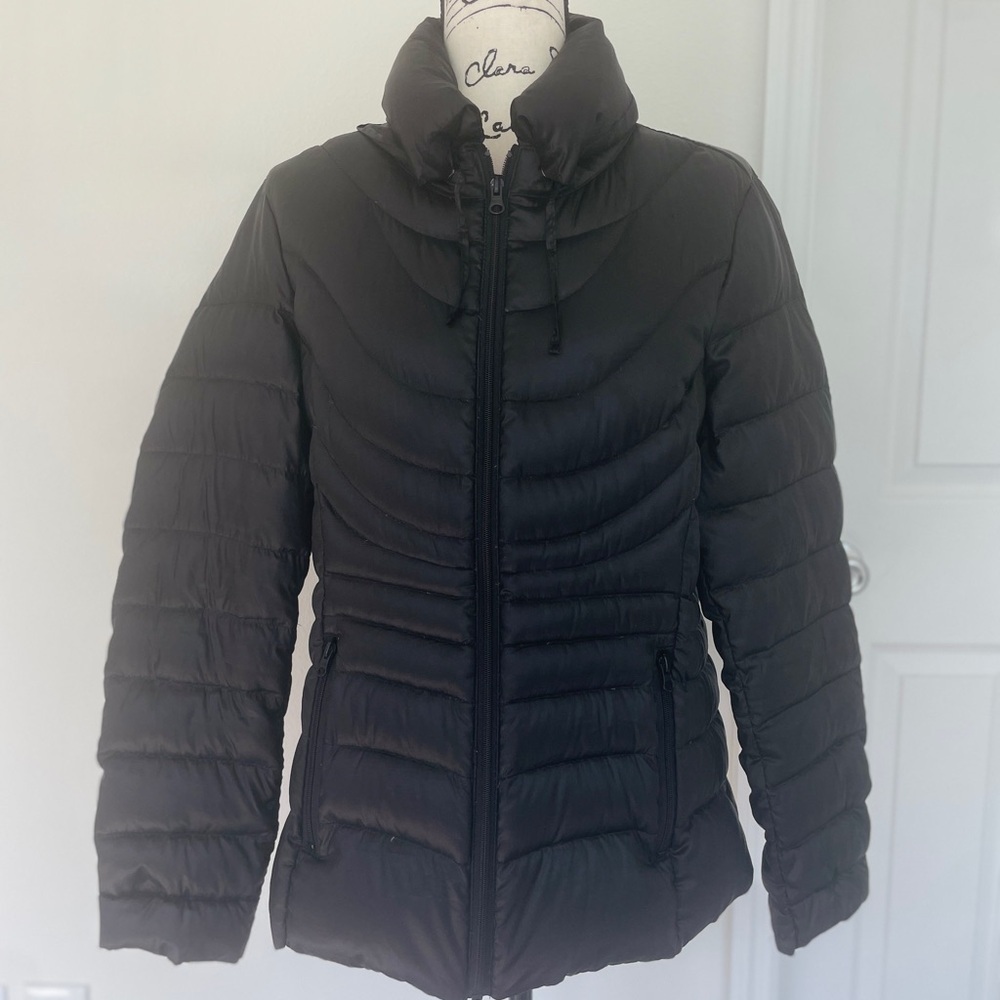 a.n.a‎ Down Puffer Jacket Packable Hooded Sz Xl Black Cozy Winter Goth core